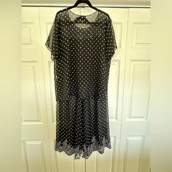 Rosamosario 100% Silk Georgette Polka Dot Lounge Set French Lace Luxury Lounge - Picture 13 of 17